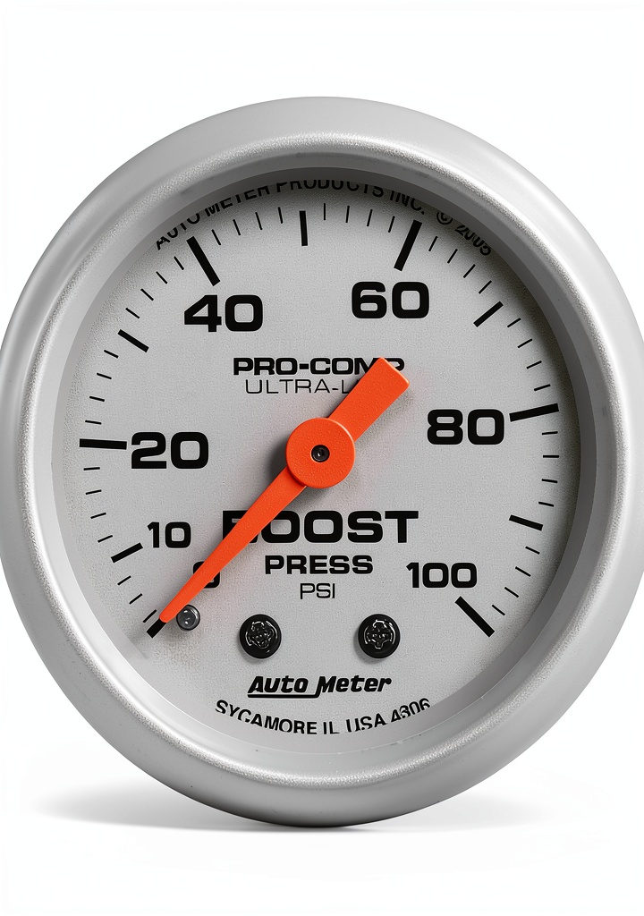 Auto Meter boost gauge installed on a race car dashboard